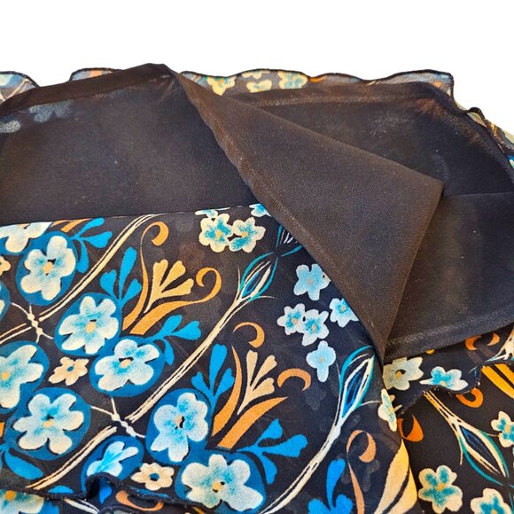 Vintage Style Worthington Dark Blue Floral Midi A-Line Skirt Black Orange Floral - Picture 6 of 6